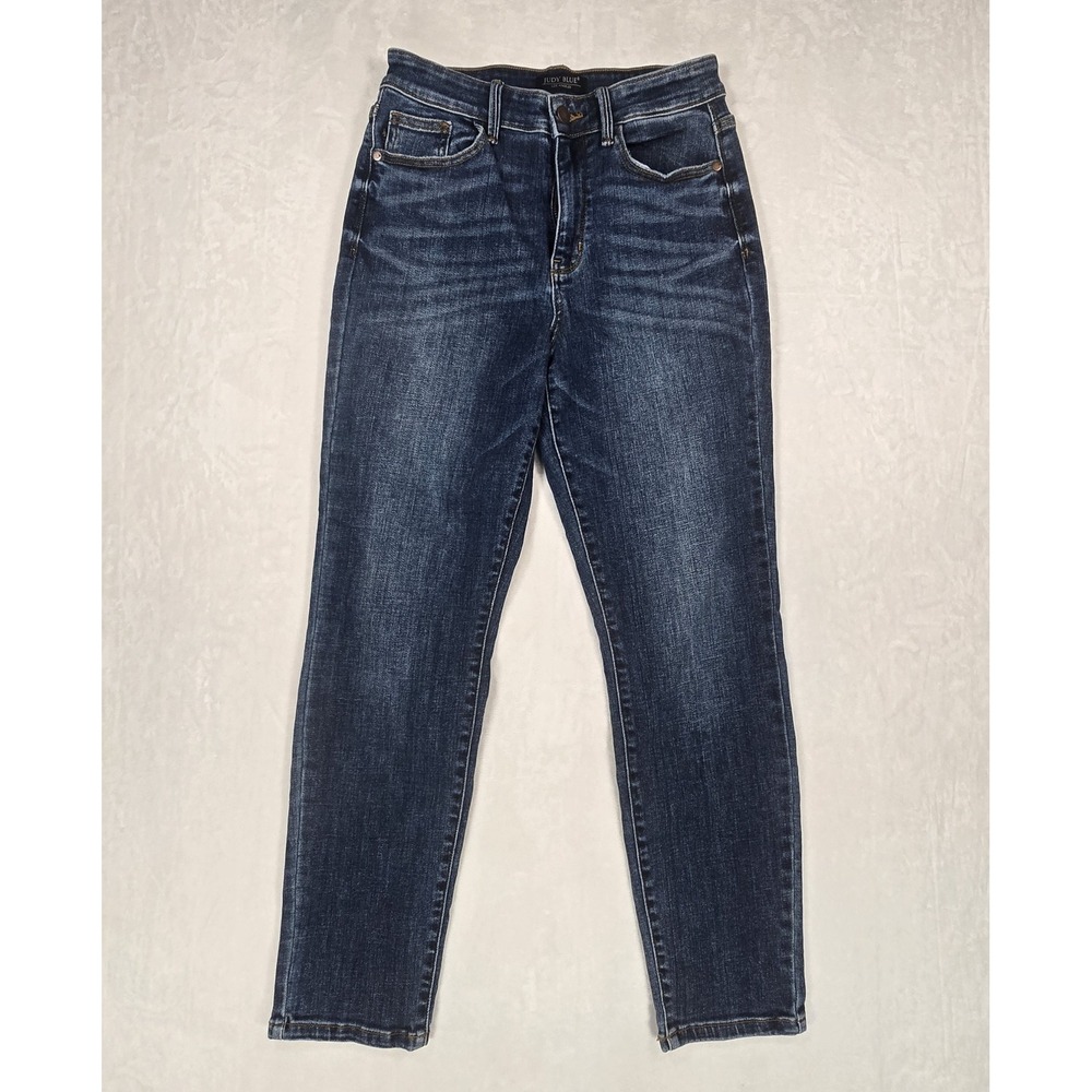 Judy Blue Womens 7/28 Slim Straight Jeans Dark Wash High Rise Stretch JB82549DK